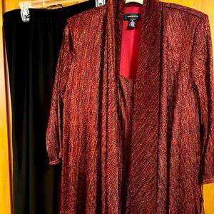 NWT R&M Richards XL Red & Black Glitter 2-Fer Swing Cardigan & Tank, Black Slack